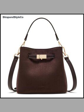Suede-Look Bucket Crossbody Bag Small Purse Magnetic Closure
